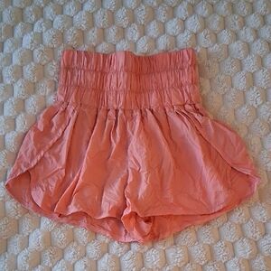 Chic Coral High-Waisted Women's Workout Shorts